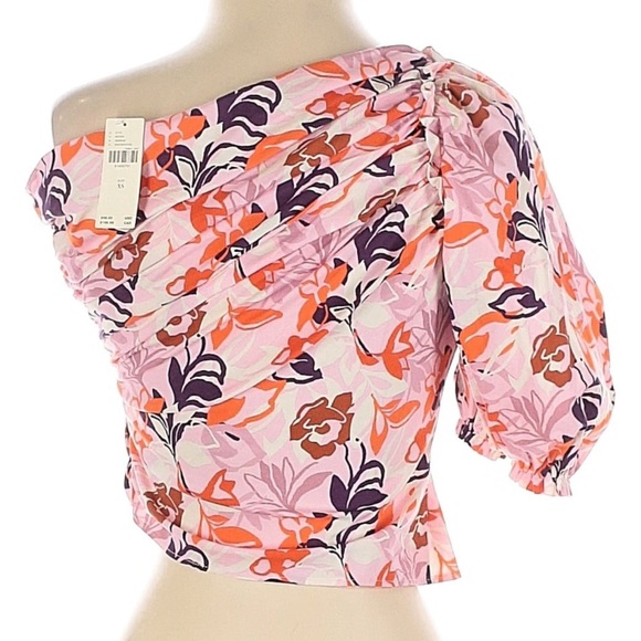 Anthropologie Pink and Orange Floral One-Shoulder Blouse Women’s XS - Picture 3 of 5